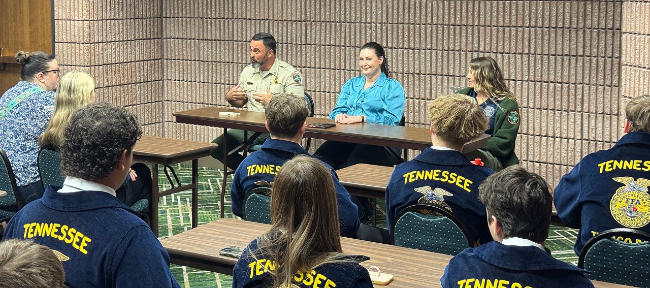 2026 Tennessee FFA State Convention, TWRA Boating investigator, Roy Smith, black bear biologist, Janelle Musser, and Emily Buck.