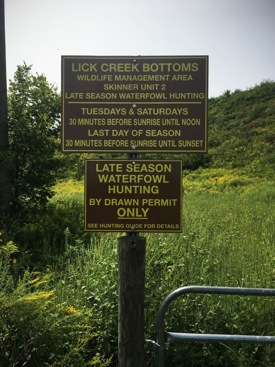 Lick Creek Bottoms WMA entrance sign