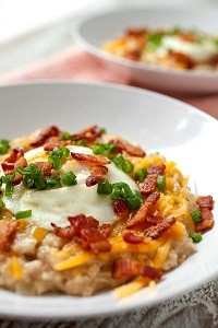 Bacon Cheddar Savory Oatmeal in a bowl