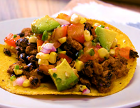 Turkey and Bean Tostada on a plate