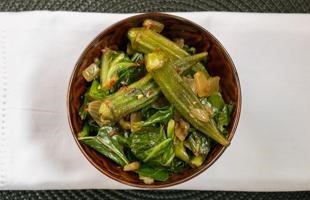 Okra and Greens a small bowl of okra and greens