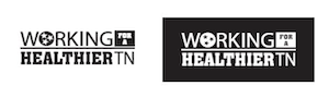 Two Working for a Healthier Tennessee logos. One is black on a white background, one is white on a black background. Two Working for a Healthier Tennessee logos. One is black on a white background, one is white on a black background.