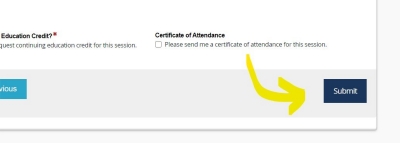 Arrow pointing to the "Submit" button that should be clicked after watch every session.