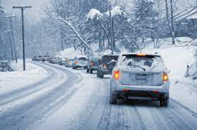 Driving in Ice/Snow Line of cars on snowy road