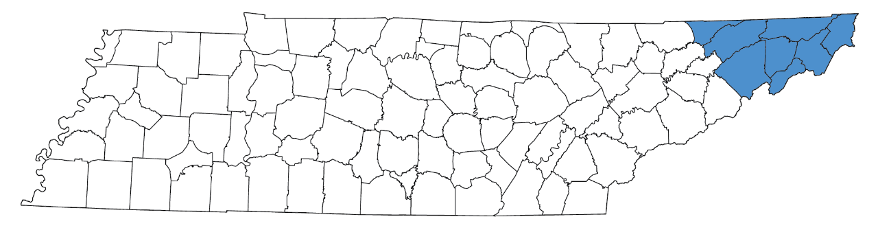 Carter, Greene, Hancock, Hawkins, Johnson, Sullivan, Unicoi, Washington counties Carter, Greene, Hancock, Hawkins, Johnson, Sullivan, Unicoi, Washington counties
