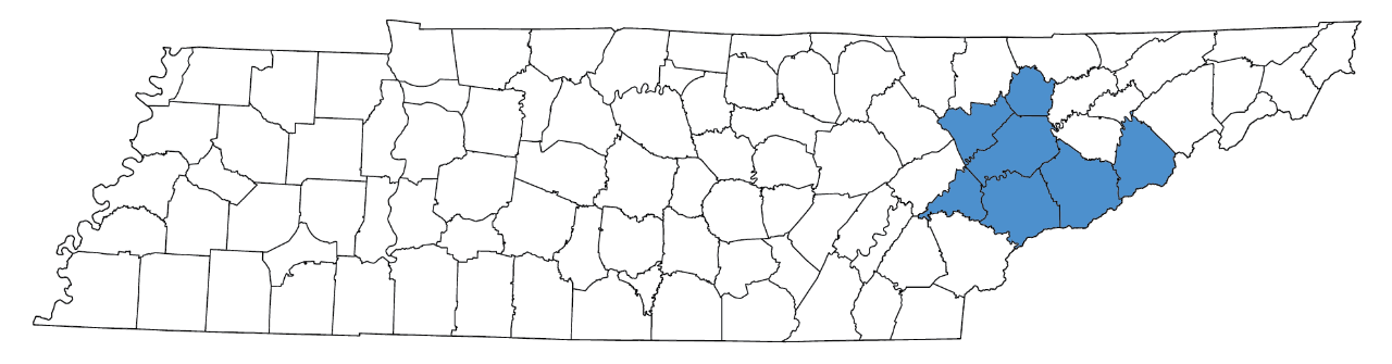 Anderson, Blount, Cocke, Knox, Loudon, Sevier, Union counties Anderson, Blount, Cocke, Knox, Loudon, Sevier, Union counties