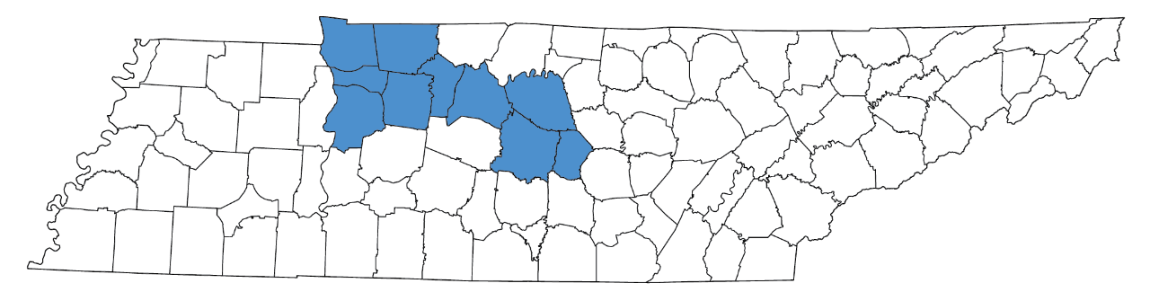 Cannon, Cheatham, Davidson, Dickson, Houston, Humphreys, Montgomery, Rutherford, Stewart, Wilson counties Cannon, Cheatham, Davidson, Dickson, Houston, Humphreys, Montgomery, Rutherford, Stewart, Wilson counties