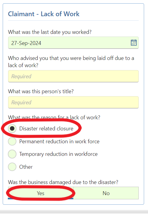 Choosing Lack of Work for Unemployment Reason 
