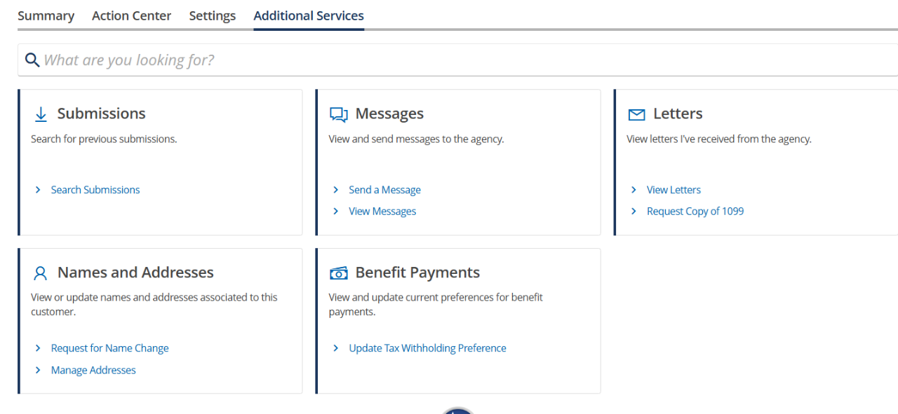 Screenshot of jobs4TN showing how to access 1099-G information